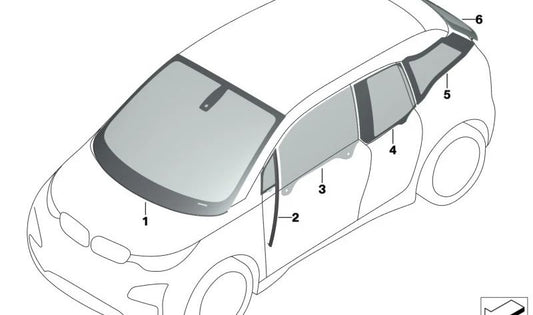 Cristal lateral verde puerta delantera izquierda OEM 51337290859 para BMW i3 (I01, I01N). Original BMW.