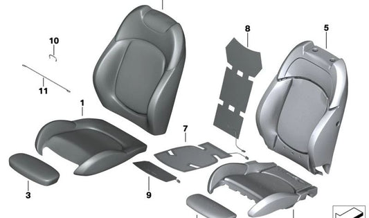 Espuma de asiento deportivo OEM 52107310662 para MINI F56, F57N, F60, F60N y BMW. Ideal para reponer el acolchado interno del asiento sport. Original MINI y BMW.