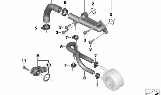 OEM refrigerant hose 11517729657 for BMW Motorrad C 600 Sport (CK18), C 650 Sport (CK18), C 650 GT (CK19) Models 2011–2020. Original replacement BMW Motorrad.
