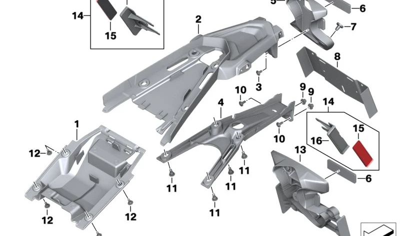 OEM license plate holder 46628380731 for BMW R nineT, R nineT Pure, R nineT Scrambler, R nineT Racer, R nineT Urban G/S motorcycles. Original BMW Motorrad.
