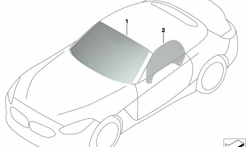 Cristal ventana delantera derecha OEM 51337437300 para BMW Z4 G29. Original BMW.