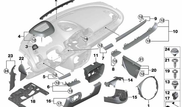 Embellecedor instrumento central 6.5" OEM 51459324235 para MINI Clubman F54, F54 LCI. Original MINI.