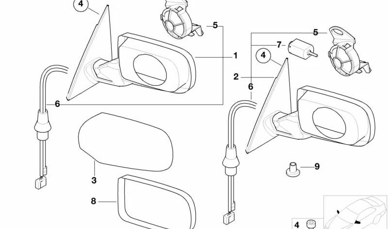 Retrovisor exterior izquierdo con calefacción OEM 51168245127 para BMW Serie 3 E46 (316i, 318i, 320i, 325i… y más). Original BMW.