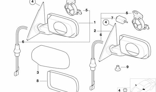 Rechten erhitzten Außenspiegel für die BMW 3 E46 -Serie (OEM 51168245126). Original BMW.