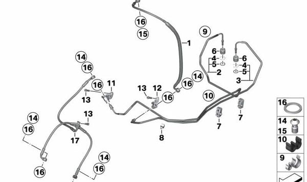 Tubería de freno delantera OEM 34327699605 para motos BMW K1200R, K1200R Sport, K1300R. Original BMW Motorrad.