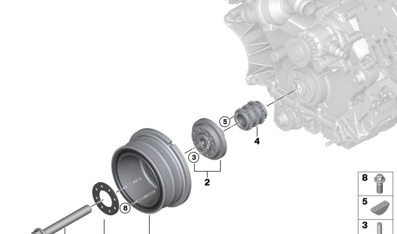 Amortiguador de vibraciones OEM 11237567055 para BMW X5 E70 4.8i (N62T) con cambio automático y tracción total. Original BMW.