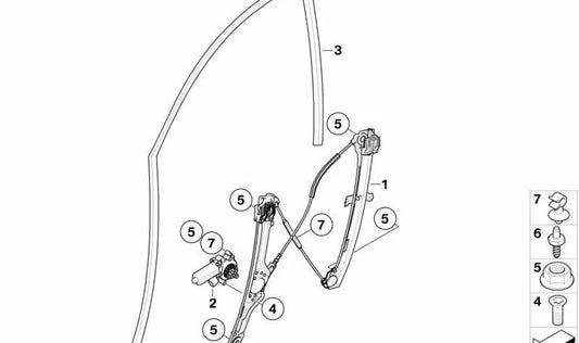Elevalunas eléctrico delantero derecho OEM 51337197302 para BMW E71, E72 (modelos X6 todas las versiones). Original BMW.