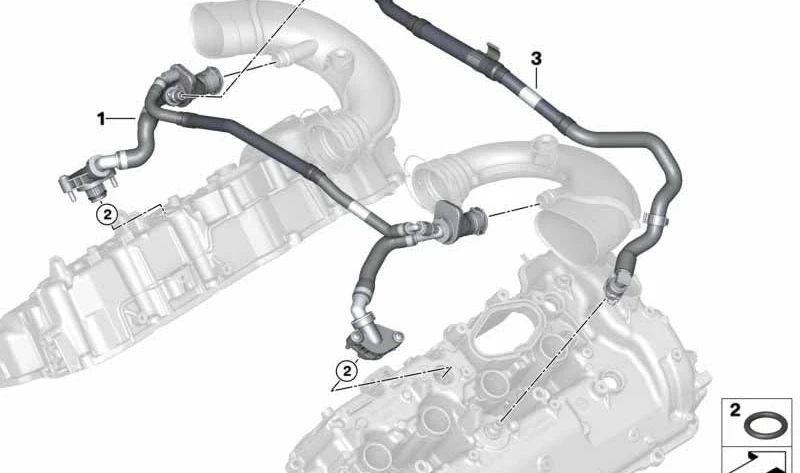 Tubo de aspiración del sistema de ventilación del motor OEM 11158601619 para BMW G30, G11, G12 (modelos 750i, 750Li, M550i xDrive). Original BMW.