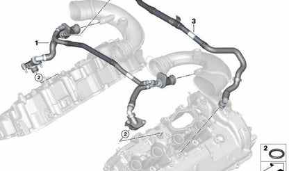 Tubo de aspiración del sistema de ventilación del motor OEM 11158601619 para BMW G30, G11, G12 (modelos 750i, 750Li, M550i xDrive). Original BMW.