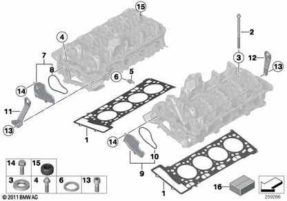 Asbestos-free cylinder head gasket for BMW 5 Series F07, F10, F11, 6 Series F06, F12, F13, 7 Series F01, F02, F04, X5 E70, F15, X6 E71, F16 (OEM 11127567765). Genuine BMW