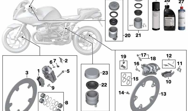 Tanque de compensação de embreagem OEM 32728546244 para motocicletas BMW R1200S, HP2 Sport. Originais BMW Motorrad.