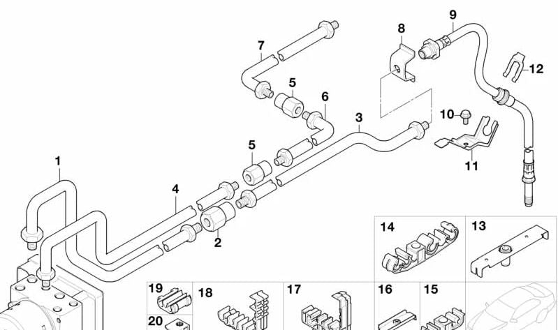 Tubo de freno trasero OEM 34326752417 para BMW E46 {316i, 316ti} con motor M43/N42. Compatible con versiones manuales y automáticas. Longitud 1499mm. Original BMW.