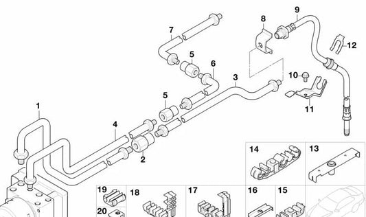 OEM TUBO FRENO POSTERIORE 34326752417 per BMW E46 {316i, 316Ti} con motore M43/N42. Compatibile con versioni manuali e automatiche. Lunghezza 1499mm. BMW originale.