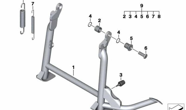Caballete central OEM 46527675690 para motos BMW R1200RT, R900RT, R1200R, R1200ST. Original BMW Motorrad.