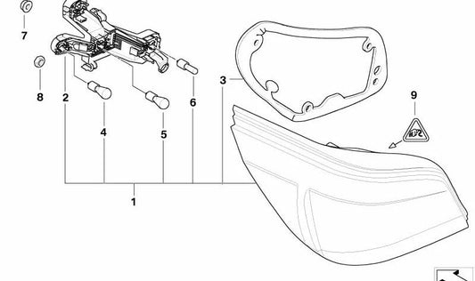 Left rear pilot with White Intermittent Oem 63217165737 for BMW 5 E60 Series (520d models, 520i, 523i). Compatible according to version. Original BMW.