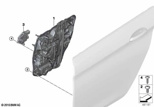 Rear Right Door Carrier OEM 51337487088 for BMW 5 Series F90, G30, G31... and more. Genuine BMW.