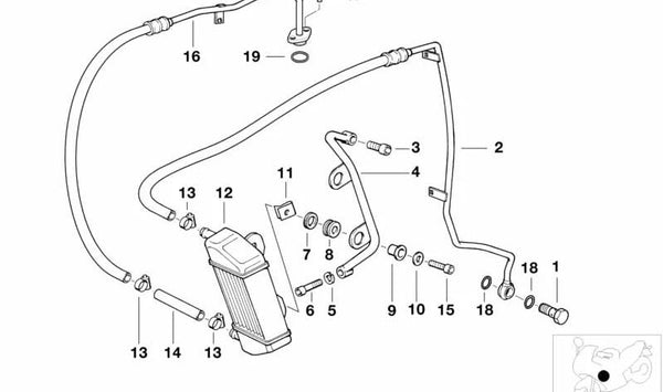 Radiador de aceite izquierdo OEM 17211341761 para BMW Motorrad R 1100 R, R 850 R (1993-2007). Repuesto original BMW Motorrad.