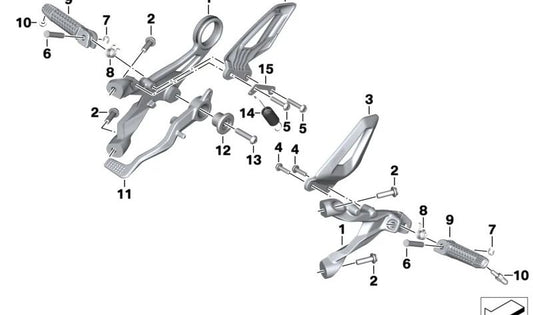 Descansa-pies derecho OEM 46718361540 para motos BMW S 1000 R, S 1000 RR, M 1000 RR, M 1000 R. Original BMW Motorrad.