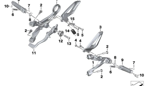 Descansa-pies izquierdo OEM 46718361539 para motos BMW S 1000 R, S 1000 RR, M 1000 RR, M 1000 R. Original BMW Motorrad.