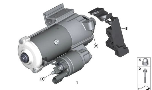 Starter Motor OEM 12418490091 for BMW. Fits models: E81, E82, E87, E88, F20, F21, E90, E91, E92, E93, F30, F31, F34, E60, E61, F10, F11, F07, G30, G31, X1 (E84), X3 (F25), X4 (F26), X5 (E70), X6 (E71). Genuine BMW product.