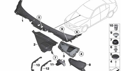 Rejilla de hojas izquierda para BMW Serie 3 F30, F31, F34, F35, Serie 4 F32, F33, F36 (OEM 51717402081). Original BMW