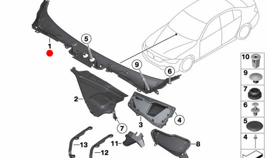 Coperchio del parabrezza per BMW F30, F31, F80 (OEM 51717258178). BMW originale