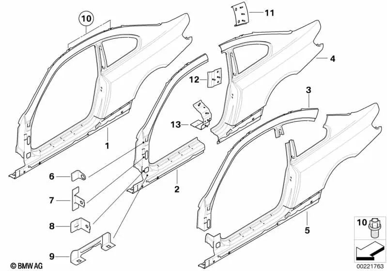 Right outer side frame for BMW 3 Series E92, E92N (OEM 41007168964). Original BMW.