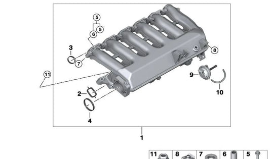 Colector de admisión con válvula de mariposa OEM 11617800584 para BMW E65, E66, E70, E71. Original BMW.