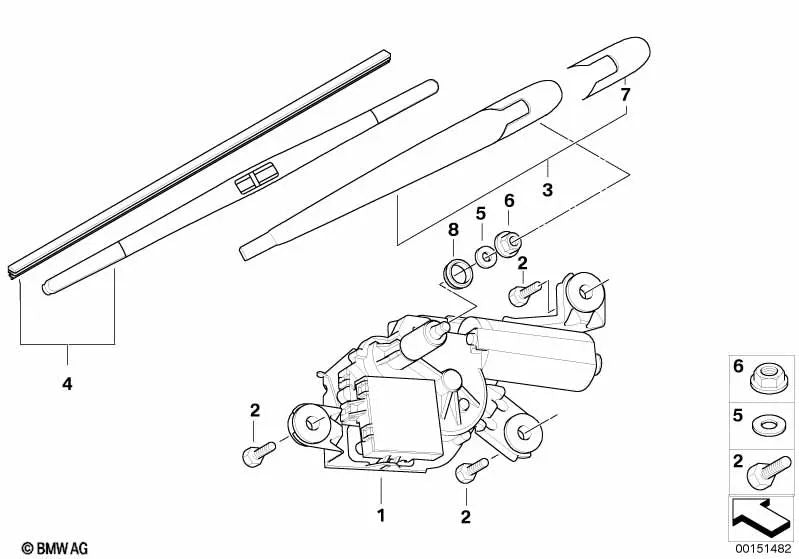 Motore del parabrezza posteriore parabrezza per BMW E83, E83N (OEM 67636917907). BMW originale.