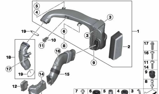 Clean Air Tube per BMW 5 F10 Series, F11, 7 F01N, F02N (OEM 13718507373). BMW originale.