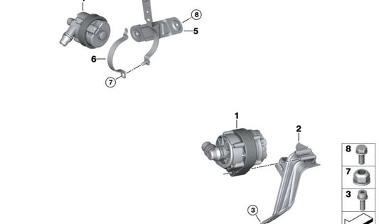Soporte de bomba de agua OEM 11518647843 para BMW G20, G01, G08, G02. Original BMW.