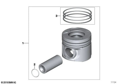 OEM piston 11257799357 for BMW 3 Series E46, 5 Series E60, X3 E83, X5 E53... and more. Genuine BMW.