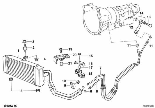 Tubo de retorno do refrigerador de óleo para BMW 5 E34 Series (OEM 1722244897). BMW original.