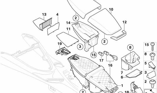 Lower Center Console Compartment for BMW E63, E64 (OEM 51166951510). Genuine BMW.