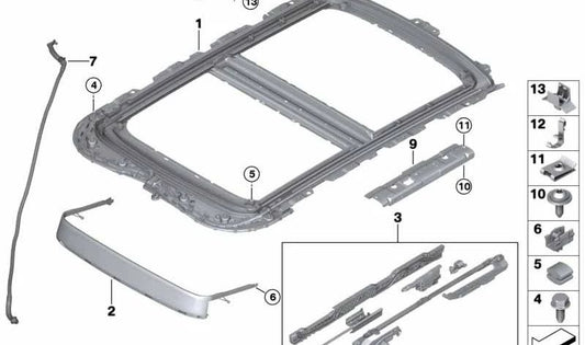 Marco techo panorámico OEM 54107379616 para MINI F56, F55, F54, F66... y más. Original MINI.