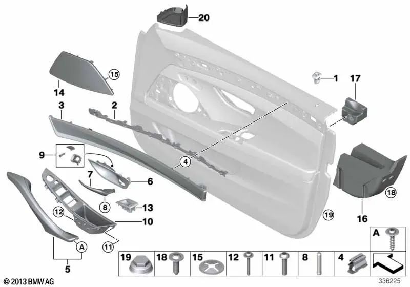 Right door handle cover for BMW F10, F11 (OEM 51417225868). Original BMW