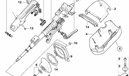 Carcasa inferior de la columna de dirección OEM 32303405269 para BMW E83. Repuesto original BMW.