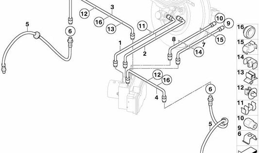 Latiguillo de freno delantero OEM 34326772913 para MINI R56, R56 LCI, Clubman R55, Cabrio R57, Coupé R58, Roadster R59... y más. Original MINI.
