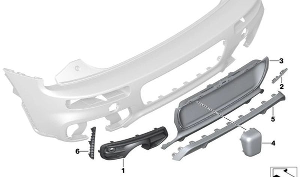 Rejilla lateral izquierda OEM 51127955907 para MINI Clubman F54 LCI (05/2018 - 02/2024). Original MINI.