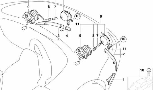 Piloto marcha atrás izquierdo OEM 63248385937 para BMW Z8 E52. Luz original de marcha atrás ubicada en el lado izquierdo del vehículo. Recambio original BMW.