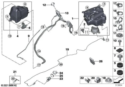 Clip de fijación OEM 16197439319 para BMW G31, G32, G32 GT LCI. Original BMW.