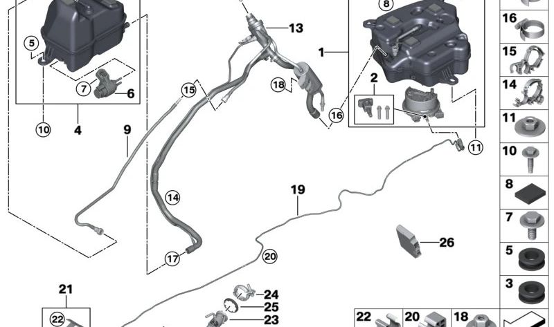 OEM 16197455484 tubo di ventilazione del serbatoio passivo per BMW G32 e G32N. BMW originale.