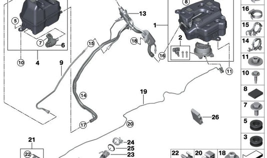 OEM 16197455472 Tubo ausiliario per la BMW G30, G31. BMW originale.