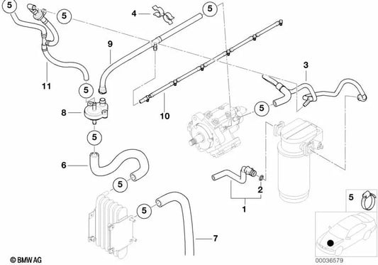 Soggetto tubo per la BMW E39 (OEM 12521737086). BMW originale