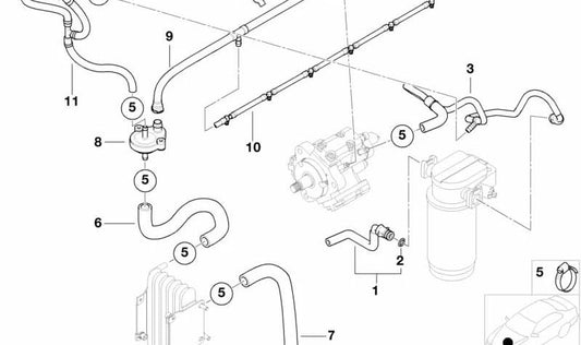 Soporte de tubo OEM 13537787270 para BMW F20, F21, F22, F23, F30, F31, F34, F32, F33, F36, E39, G30, G31, E38, G11, G12, E83, E53, F15. Original BMW.