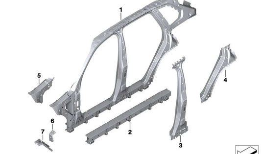 Refuerzo del faldón lateral derecho OEM 41007955048 para BMW X5 (G18, G18N) y X7 (G07, G07N). Repuesto original BMW.