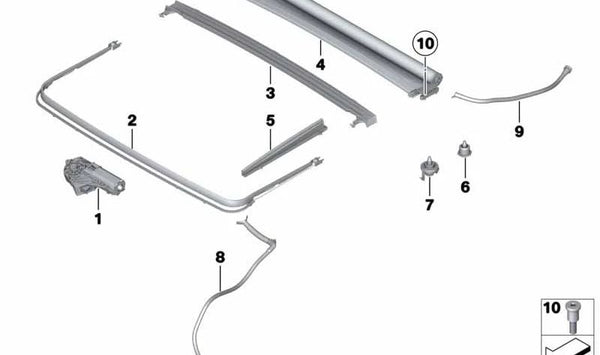 Guía derecha fuelle techo solar OEM 54107239236 para BMW F07, F07N. Pieza original BMW para mecanismo del techo panorámico