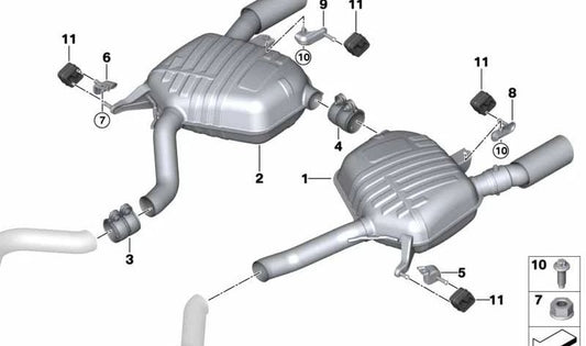 Rechte hintere Schalldämpfer für BMW Series 3 E90, E91 (OEM 18307799819). Original BMW