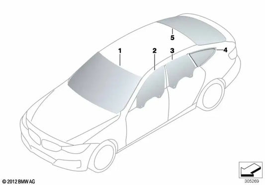 Rear left side fixed glass for BMW 3 Series F34, F34N (OEM 51357433427). Original BMW
