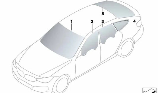 Vidro lateral fixo traseiro direito para BMW F36 (OEM 51377412022). BMW original